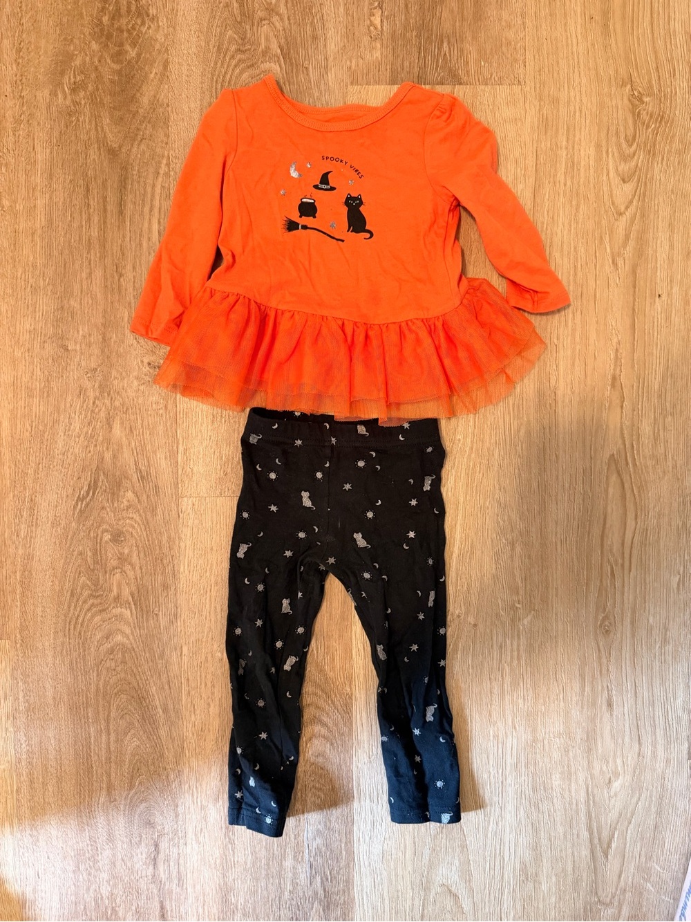 Orange Halloween Tutu Top with Black Star Print Leggings